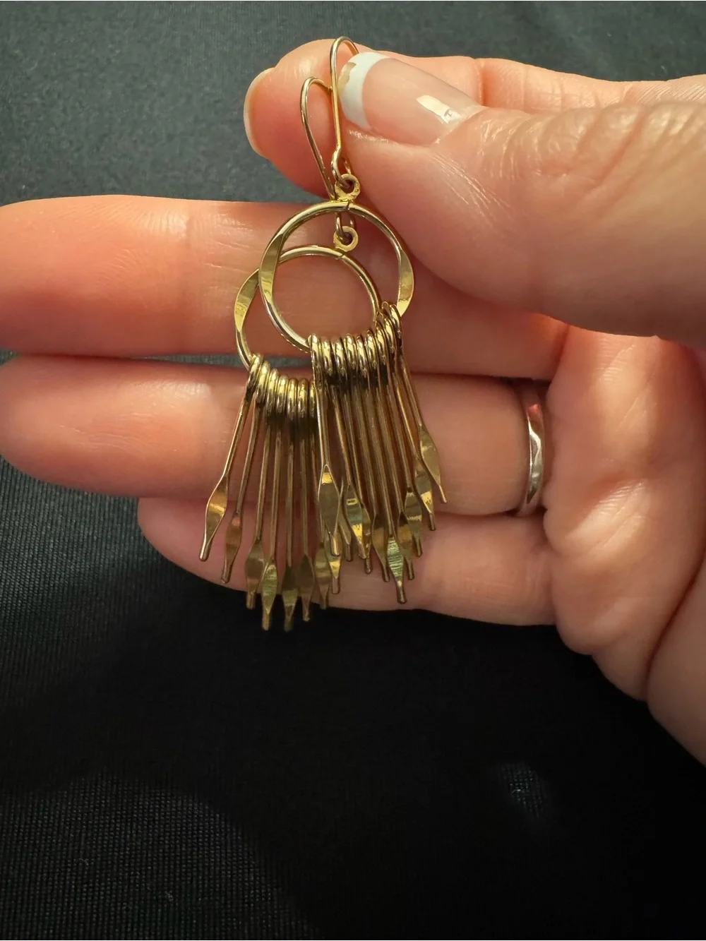 Vintage Gold Tone Fringe Hoop Dangle Earrings - 80s Kinetic Jewelry - Rad